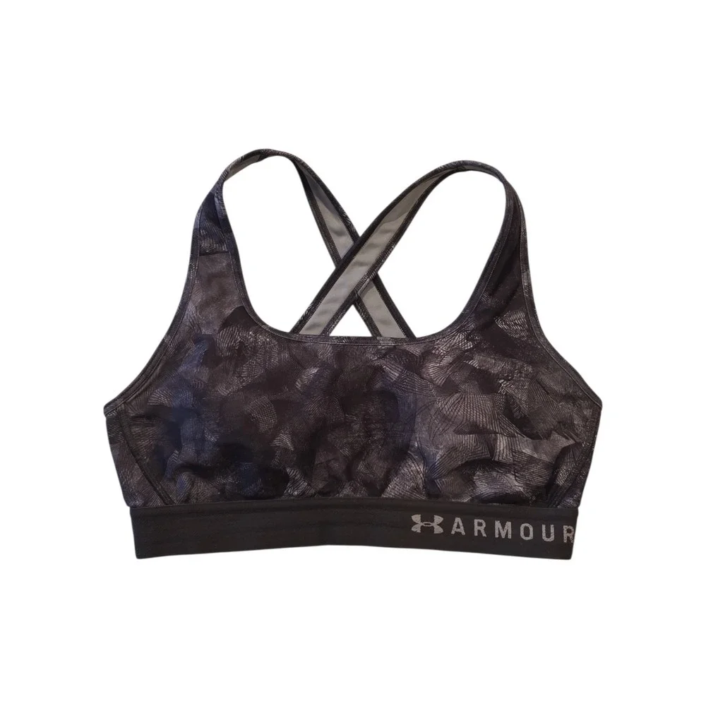 Under Armour Compression Sports Bra Womens MD Crossback Black Gray Print
